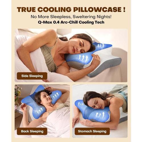 Cozyplayer True Cooling Cervical Neck Pillow for Pain Relief, Ergonomic Side Sleeper Pillow for Neck Support, Odorless Orthopedic Contour Memory Foam Pillows, Bed Pillow for Back Stomach Sleeper