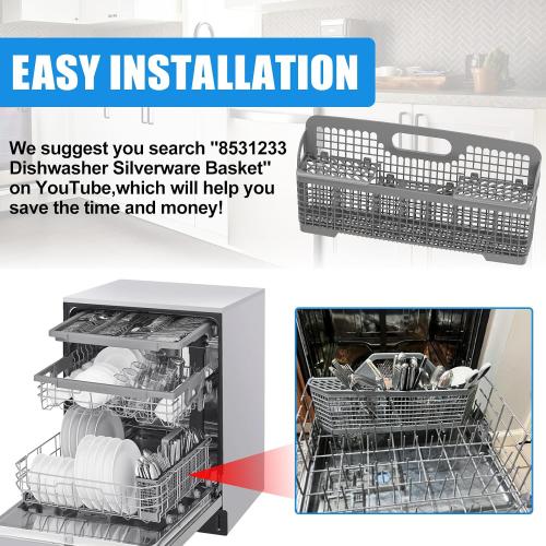 UPGRADED 8531233 WP8562043 Dishwasher Silverware Basket Replacement,Fits For Kitchenaid Kenmore Whirlpool Dishwasher Utensil Basket Parts KDFE104HPS0 KDTE334GPS0 Universal Dishwasher Cutlery Basket