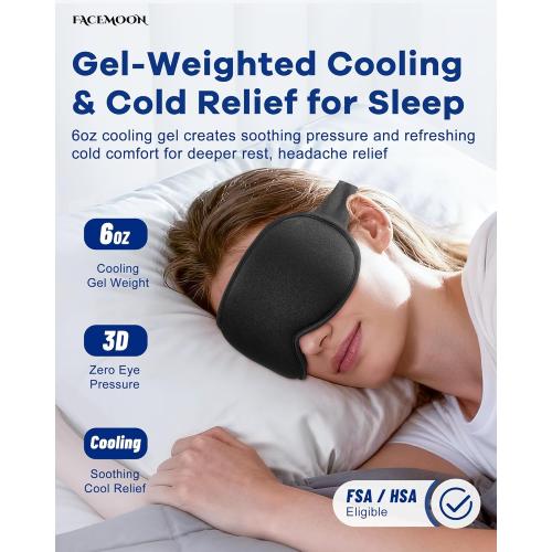 3D Weighted Cooling Gel Eye Mask for Sleeping, FSA Eligible Items HSA, 6oz Gel-Weighted Sleep Mask, 100% Blackout, Gentle Pressure & Cold Relief for Migraine, Ice Cold Gel for Puffy Eyes, Eye Care