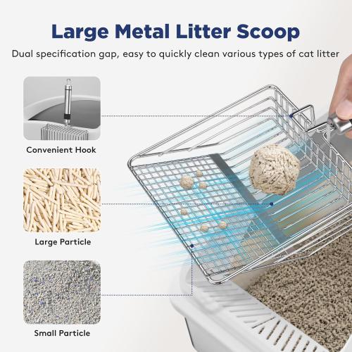 Grey 23.2 x 15.7 x 12.2 FURTIME Stainless Steel Litter Box with Lid, XL Metal Cat Litter Box for Big Cats, Extra Large Box High Sided, Non-Sticky, Easy to Clean, Anti-Urine Leakage, Include Metal Litter Scoop