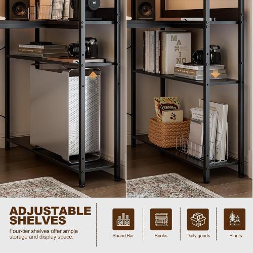 Grandder 40 Inch L Shaped Computer Desk with Reversible Storage Shelves, Home Office Corner Desk Study Writing Table with Hutch, Study, Black