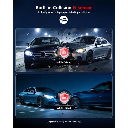 4K Dash Cam Front and Rear, Night Vision, WDR, Free Card Included | 2K Rear Dash Camera for Cars, 170° Wide Angle, 5.8G/2.4G Wi-Fi, Built-in GPS, G-Sensor Emergency Lock, 24H Parking Monitor