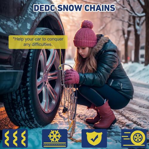 DEDC Snow Chains for SUV Tire Chains Compatible with Tesla Model Y Cars 1 Min Quick Fit Easy Chainsaw Reusable Universal Emergency Traction Chain Tire Width 235 245 255 265 275 - Set of 2 MS1521