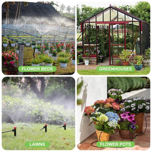 230FT Drip Irrigation System for Garden with 40 Nozzles & Emitters, Garden Watering System with 1/2 & 1/4 Tube and Barbed Fittings - Adjustable Sprinklers Kit for Greenhouse, Lawn, Raised Bed