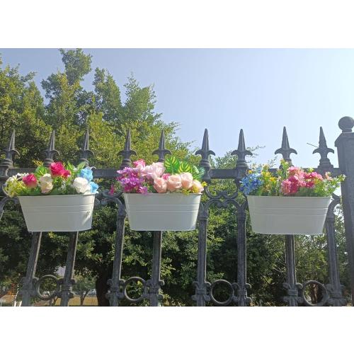 3Pcs Metal Wall Planters,11 inch Oval Metal Railing Planter, Balcony Railing Hanging Plant Pot, Indoor Outdoor Hanging Plant Pot Decor, Rustic Herb Flower Plant Holder,Color - White