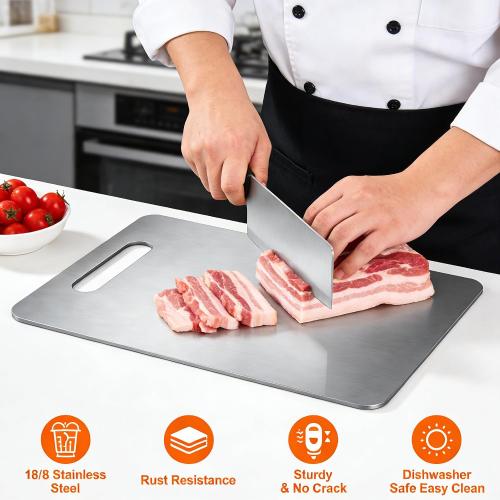 Stainless Steel Cutting Board with Lip 304 Metal Chopping Board for Kitchen (One Size, Oblong)