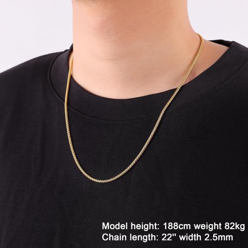 Fiusem Gold Plated Wheat Chain Necklace for Men, 2/2.5/3/4/5mm Gold Stainless Steel Necklace Chains for Men and Women 16-28 Inch, Jewelry Gift