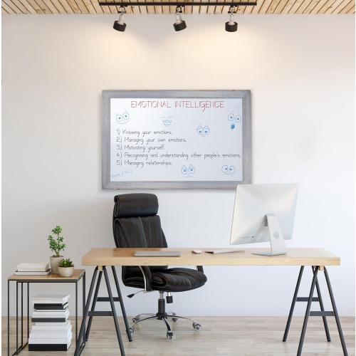Real Wooden Framed Magnetic Dry Erase Whiteboard, 24 X 36, Vertical/Horizontal Wall Mount, Includes Black Marker, Eraser and 4 Magnets, by Better Office Products (Gray Wash)