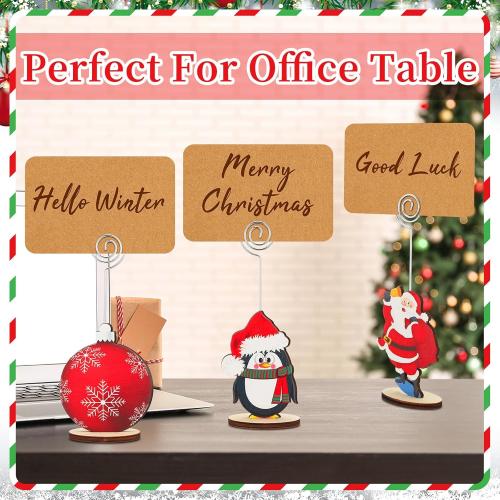 20 Pcs Christmas Wood Place Card Holders Stand Display and 20 Kraft Place Cards Santa Snowman Elk Number Name Photo Picture Clip Holder for Xmas Party Table Decoration(Christmas)