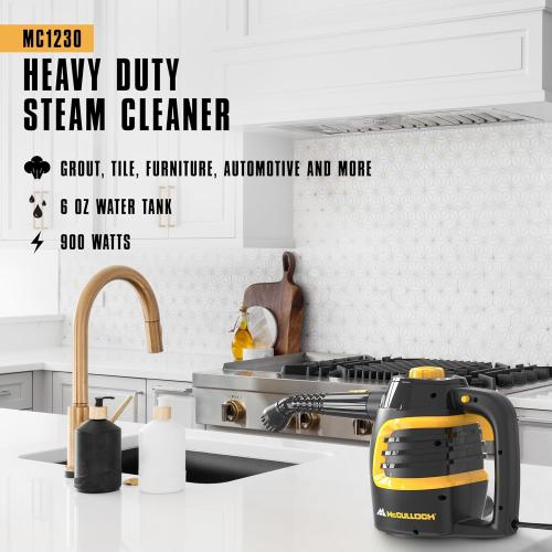 McCulloch MC1230 Handheld Steam Cleaner, 10 Minute Runtime, 11 Accessories: Jet Nozzle, Brushes, & More - Built for Home, Tile, Grout, Carpet, Furniture, & Personal Car Detailing