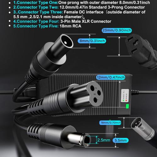 5 in 1 Plugs 54.6V Safe Charger for 48V 13S Lithium Batteries, UL Certified