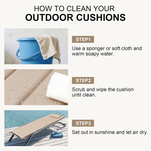 Crestlive Products Chaise Lounge Cushion Outdoor Set of 2, Foldable Waterproof Pool Lounge Chair Cushions with Straps, Lounger Cushions for Outdoor Furniture, 80''Lx26''W (Beige)