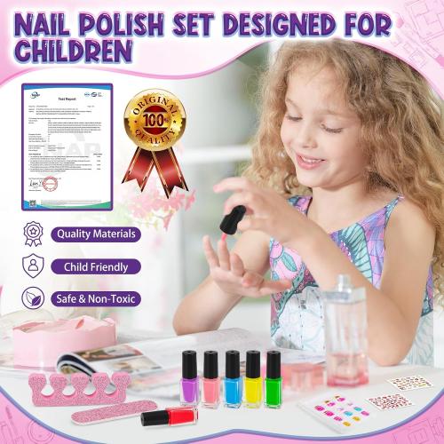 Kids Nail Polish Set for Girls, 14PCS Nail Art Kit with Nail Dryer, Non Toxic Nail Polish kit and Fake Nails for Kids, Girl Toys Age 6-8, Halloween Christmas Birthday Gifts for Girls 8-12