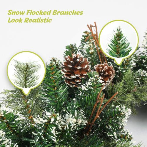 9 FT Prelit Christmas Garland with Pine Cones, Artificial Snowy Pine Garland for Christmas 50 LED Battery Operated Warm Lights and Timer Xmas Garlands Decor Indoor Outdoor