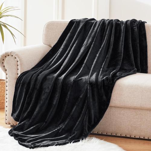 Exclusivo Mezcla Fleece Black Throw Blanket for Couch, Sofa, Super Soft and Warm Blankets, All Season, Cozy, Plush, Lightweight, 50x60 Inches