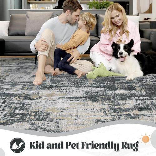 Area Rug for Living Room, Washable Modern Abstract Large Area Rug Neutral Soft Non Slip Kids Rug Stain Resistant Indoor Carpet for Bedroom Dining Room Playroom Office