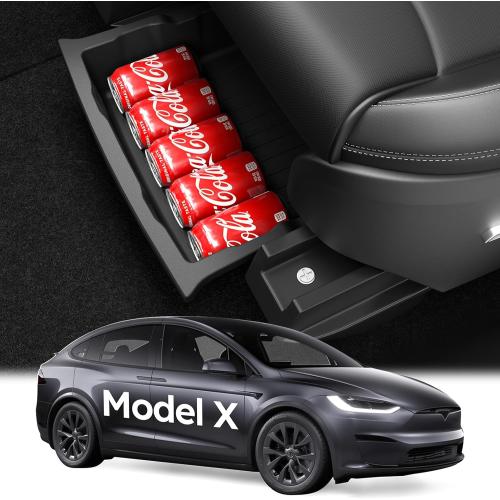Wigoo 2025 Upgraded Tesla Model X Accessories Under Seat Storage Box Organizer [Increased Storage & Firm Installation] TPE Underseat Storage Tray, for Model X 2022~2025 (2PCS)
