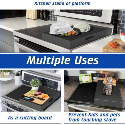 Stove Top Cover with Handles, Heavy Duty Metal Noodle Board Cooktop Cover for Gas/Electric Stove Top, (L 22 x W 15 x H 3) Large Gas Stove Protective Cover for Kitchen Space Expansion