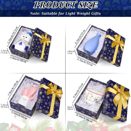 Zhanmai 4 Pcs Winter Nesting Gift Boxes Snowflake Boxes Hard Stackable Boxes with Lids Decorative Winter Nested Present Boxes for Birthday Party Gift Supplies(Blue and Gold,Snowflake)