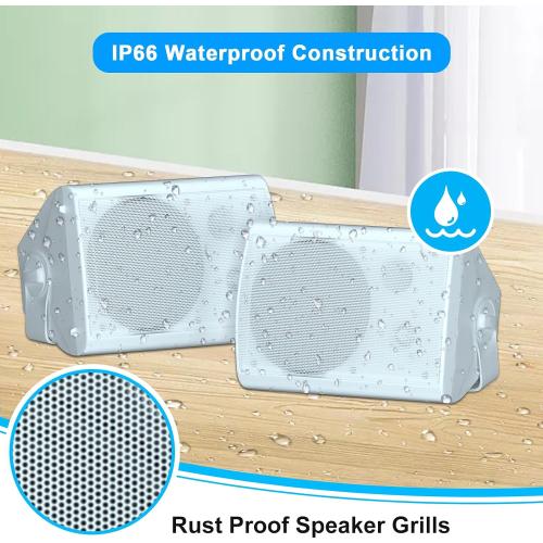 STUDIOFINIX 800W 6.5 Inch Bluetooth Outdoor Speakers Waterproof Wired with Multifunctional Amplifier Wall Mount Weatherproof Loudspeaker System for Patio Garden Poolside Home(4 Speakers,White)