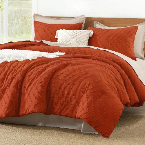 Burnt Orange Cal King Comforter Lightweight Terracotta Rust Boho Fall Tufted Bedding