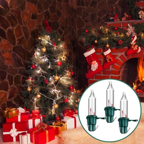 500 Pieces Christmas Replacement Bulbs Christmas Mini Light Bulbs 2.5 V 0.425 Watt 0.17 Ampere Replacement for String Lights Outdoor Decorations Supplies(Green Base, Warm White)