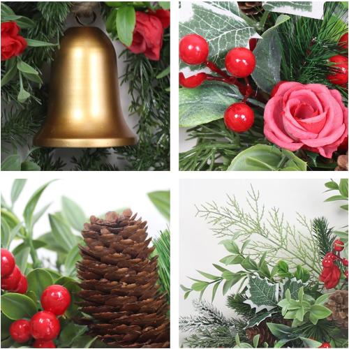 30inch Christmas Wreath, Artificial Winter Wreaths for Front Door with Bell Pinecone Berries for Outdoor Indoor Wall Tree Table Farmhouse Holiday Wedding Birthday Party Decorations
