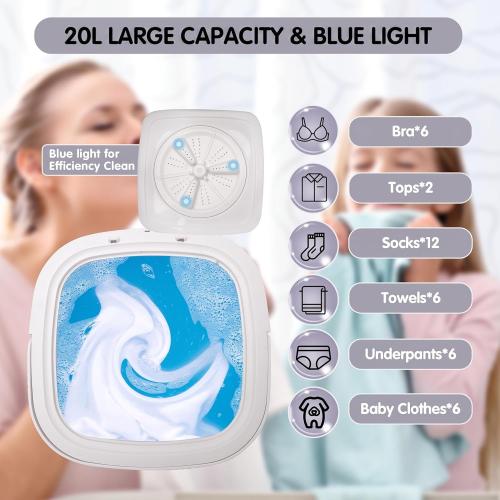 Mini Portable Washing Machine, 20L Foldable Portable Mini Washer Machine with Spin Dry, Collapsible Travel Washing Machine for Dorms, Apartment, RV and Camping. (Grey)
