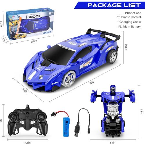 Remote Control Car, Toy for 3-8 Year Old Boys, 360° Rotating RC Deformation Robot Car Toy with LED Light, Transform Robot RC Car Age 3 4 5 6 7 8-12 Years Old for Kids, Boys Girls Birthday Gifts (Blue)