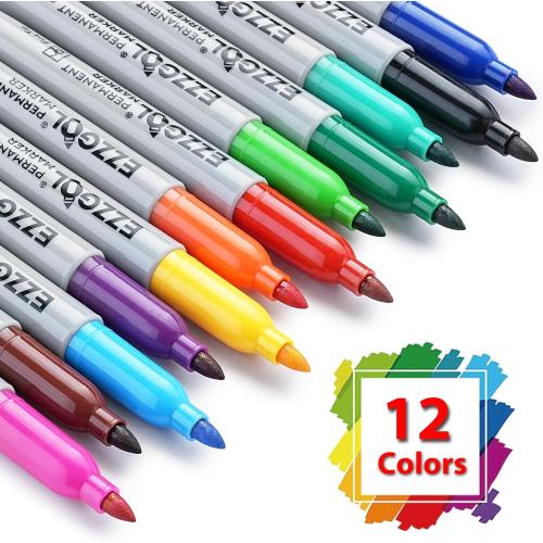 Permanent Markers Bulk, Permanent Marker Bulk Pack of 72, 12 Assorted Colors, Fine Point Permanent Markers For Kids and Adult Coloring as Office, School Supplies