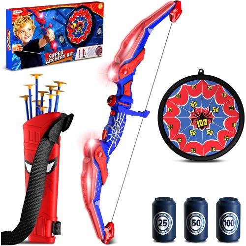 Spider Bow and Arrow Set for Kids, Led Light Up Kids Archery Set
