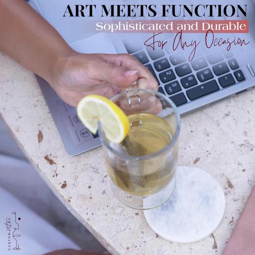 Gusto Nostro Marble Coasters Set of 8 - Modern Natural Stone Coasters for Drinks - Genuine Marble Kitchen Accessories, Round Artisanal Stone Coaster for Kitchen Counter, Coffee Table, Countertop