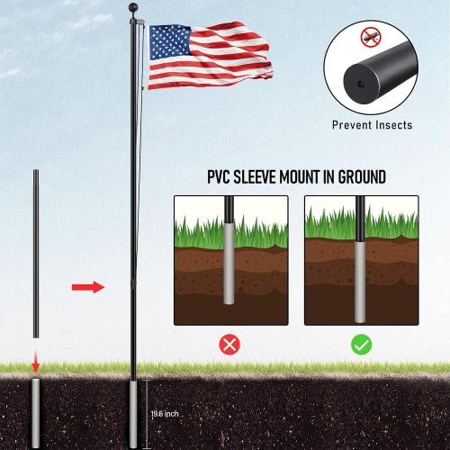 Panta Flag Pole for Outside In Ground, 20FT Sectional Flag Pole Kit, Extra Thick 14 Gauge Heavy Duty Aluminum Flagpole, Outdoor Flag Poles with 3x5 American Flag for Yard, Residential or Commercial