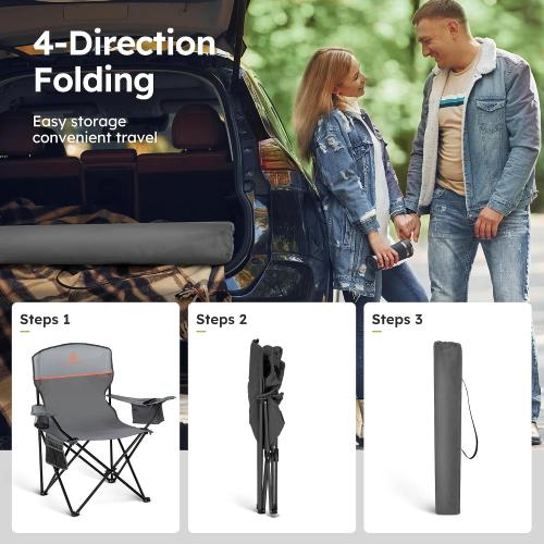 ALPHA CAMP Camping Chairs 350LBS Capacity, Heavy Duty Folding Chair with 4-Can Cooler Bag, Portable Outdoor Chair with Cup Holder for Adults, Collapsible for Tailgating, Beach, Fishing