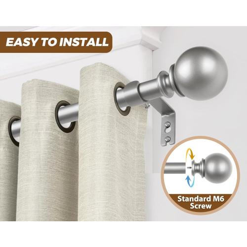 KAMANINA 2 Pack Curtain Rods 32 to 58 Inch (2.6-4.8ft), 7/8 Inch Single Heavy Duty Curtain Rods for Windows Adjustable Decorative Drapery Rod with Round Finials, Antique Silver