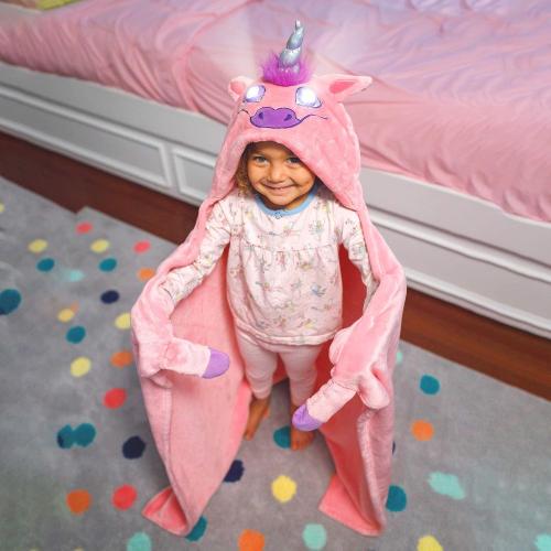 2021 Version Bright Eyes Blanket - Super Soft Blanket for Kids with LED Lights - Hooded Blanket, Robe, Comfy Throw Blanket, Unicorn; Warm Fuzzy Blanket, Animal Blanket, Machine Washable