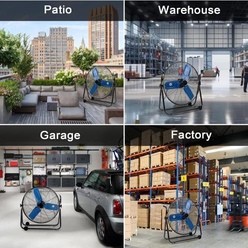 24 Inch High Velocity Industrial Fan 8500 CFM Heavy Duty Outdoor Fan 3-Speed 360 Degree Adjustable Tilt, Metal Floor Fans with Aluminum Blades for Workshop Patio Commercial Factory Garage - UL Listed