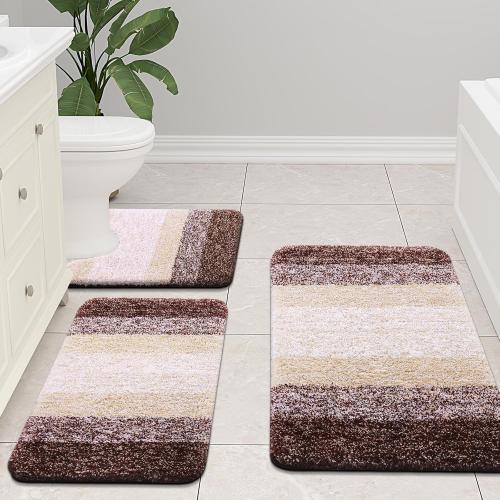 Brown Arotive Microfiber Bathroom Rugs, Shaggy Soft and Absorbent Bath Rug, Non-Slip, Thick Plush Machine Washable Dry Bath Mats for Bathroom, Tub and Shower, Brown