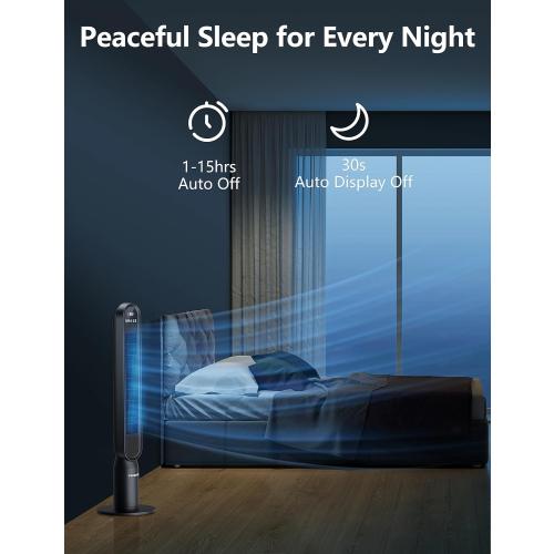 VAGKRI Tower Fan for Bedroom, 42 Inch Quiet Floor Fan with 135° Vertical 90°Oscillation Fans for Indoors, 4 Modes, 4 Speeds, 15H Timers Standing Bladeless Fans with Remote Black