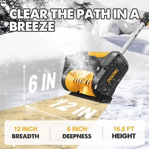 DEVONIC Cordless Snow Shovel & Snow Blower 20V Electric | Lightweight Powerful Battery Snow Shovel with Adjustable Front Handle&Telescopic Pole | Fast Clearing for Driveway, Sidewalk & Patio
