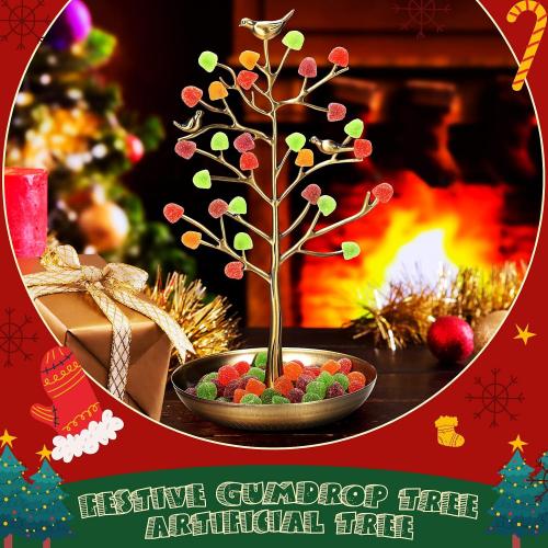 Soaoo Festive Gumdrop Tree Christmas Nostalgic Gum Drops Artificial Tree for Table Centerpiece Christmas Decorations for Tabletop Display Ornament Candy Themed Party Supplies Xmas (Antique Gold)