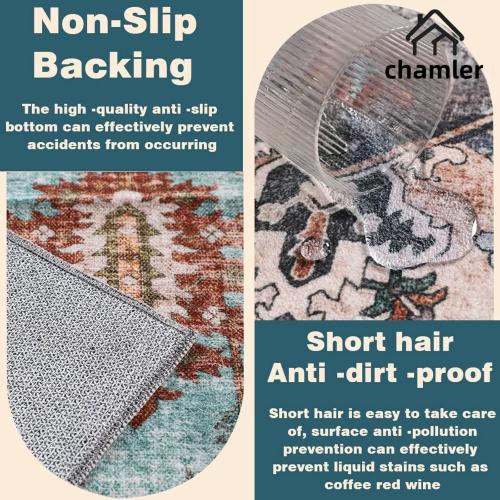 chamler 8x10 Area Rug Washable Vintage Traditional Mat Distressed Indoor Foldable Thin Retro Accent Floral Non Slip Carpet Rugs for Living Room Dining Room Office