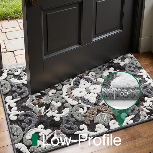 LUMI Indoor Door Mat for Entrance 26x46, Luxury Front Doormat with Non-Slip Latex Rubber Backing, Soft Washable Dirt Trapper, Flower Bliss (Rolled Package)