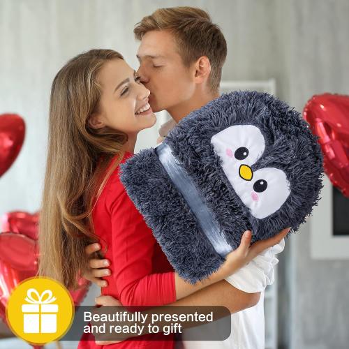 Penguin Wearable Hooded Blanket for Adults - Fluffy Super Soft Shaggy Faux Fur, Fuzzy Warm Cozy Plush Furry Fleece & Sherpa Hoodie Throw Cloak Wrap - Penguin Gifts for Women Adults and Kids