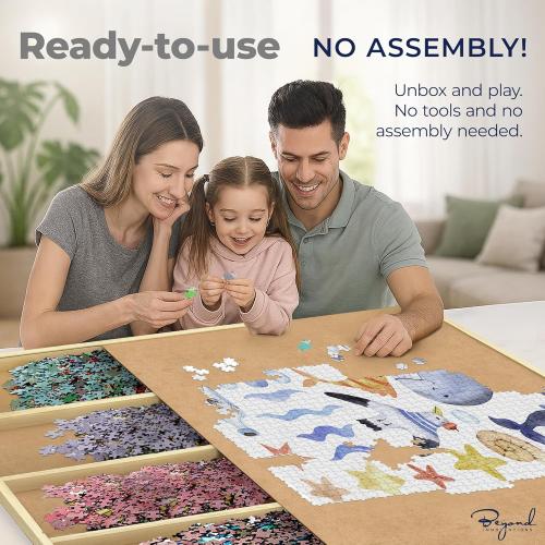 Size 30x22 1000 Piece Wooden Jigsaw Puzzle Board - 4 Drawers, Patent Pending Design - Rotating Puzzle Table | 30” X 22” Jigsaw Puzzle Tables | Puzzles Cover & Lazy Susan| Portable Puzzles Tables for Adults