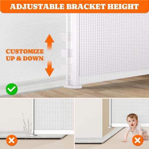 Pawtners Retractable Baby Gates Extra Wide, 41 Tall Extends up to 200 Wide, Dog Gate Indoor for Stairs, Pet Gate with Support Rods for Doorways Hallways Garage Indoor & Outdoor-White