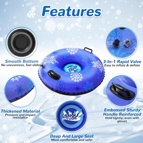 Snow Tube, 3Packs/4Packs for Whole Family Inflatable Snow Sled for Kids and Adult, Thickened Heavy Duty Hard Bottom Sleds for Snow with Handles, Snow Toys for Outdoor Sledding Snow Tube Sports