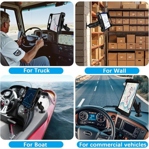 Tablet Mount for Truck,for 9.7 - 11 Tablet, Aluminum Heavy Duty Shockproof Ipad Mount, 1.5 Ball Drill Base Tablet Holder for Car,Boat, Dashboard,RV (9.65“ x 7.4”)