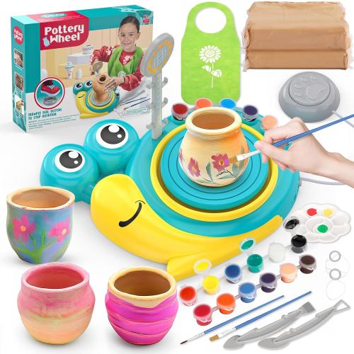 Pottery Wheel for Kids - Complete Art Supplies Arts & Crafts Kit, Crafts for Girls 8-12, Girls Boy Toys Birthday Halloween Christmas Gift for Kids Ages 6 7 8 9 10 11 12 , (Snail)
