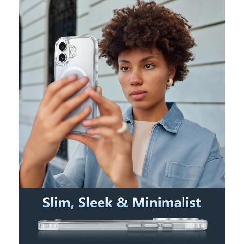 FNTCASE for iPhone 16 Case Clear: Magnetic Phone Cases with Screen Protector Drop Proof Compatible with Magsafe Slim Anti Yellowing Rugged Shockproof Protective Transparent Cell Cover (A-Clear)